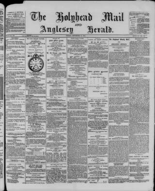 cover page of Holyhead Mail and Anglesey Herald published on September 18, 1885