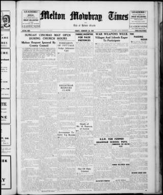 cover page of Melton Mowbray Times and Vale of Belvoir Gazette published on February 28, 1941