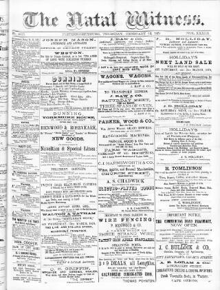 cover page of Natal Witness published on February 28, 1878