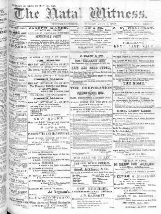 cover page of Natal Witness published on July 6, 1878