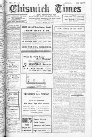 cover page of Chiswick Times published on July 14, 1916