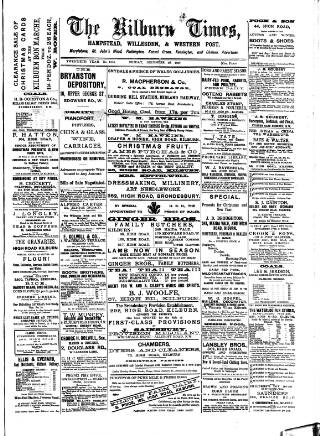 cover page of Kilburn Times published on December 30, 1887