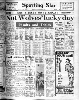 cover page of Sporting Star (Wolverhampton) published on September 5, 1970