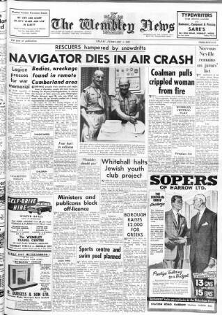 cover page of Wembley News published on February 8, 1963