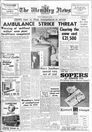 cover page of Wembley News published on February 15, 1963