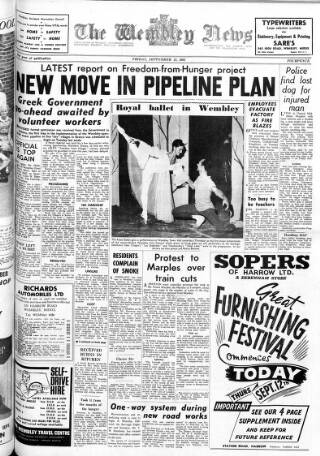 cover page of Wembley News published on September 13, 1963