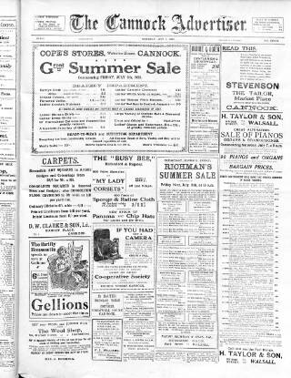 cover page of Cannock Advertiser published on July 7, 1923