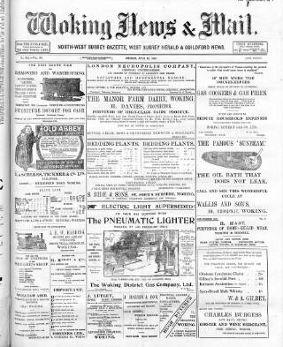 cover page of Woking News & Mail published on July 12, 1907