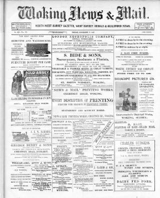 cover page of Woking News & Mail published on November 15, 1907