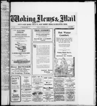 cover page of Woking News & Mail published on September 8, 1916