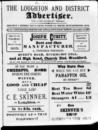 cover page of Loughton and District Advertiser published on November 1, 1887