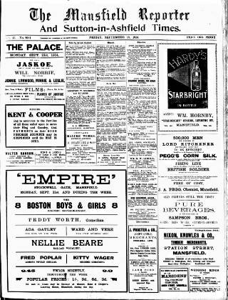 cover page of Mansfield Reporter published on September 18, 1914