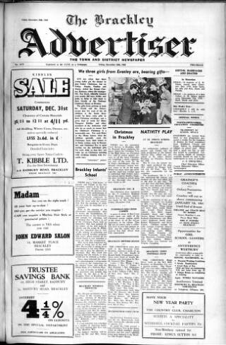 cover page of Brackley Advertiser published on December 30, 1960