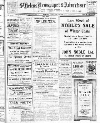 cover page of St. Helens Newspaper & Advertiser published on February 28, 1919