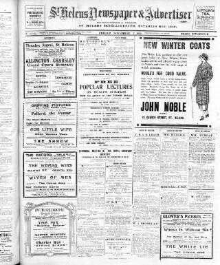 cover page of St. Helens Newspaper & Advertiser published on November 7, 1919