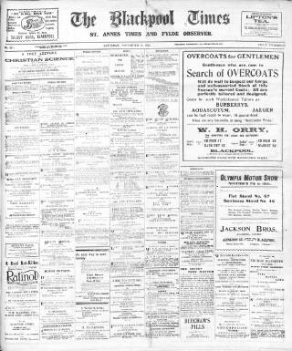 cover page of Blackpool Times published on November 15, 1919