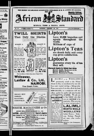 cover page of East African Standard published on February 28, 1914