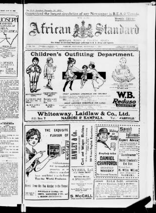 cover page of East African Standard published on November 30, 1918