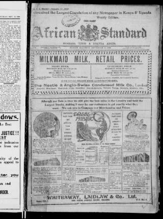cover page of East African Standard published on September 18, 1920