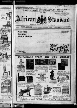 cover page of East African Standard published on December 30, 1922