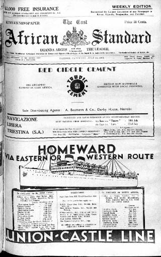 cover page of East African Standard published on July 14, 1934