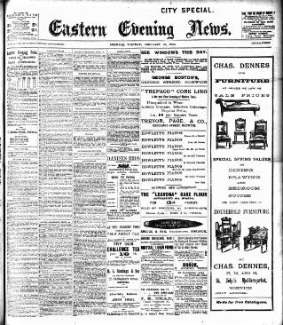 cover page of Eastern Evening News published on February 28, 1905