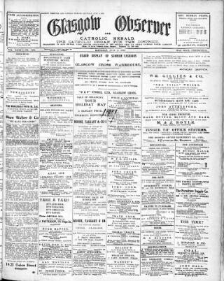 cover page of Glasgow Observer and Catholic Herald published on July 6, 1918