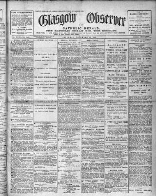 cover page of Glasgow Observer and Catholic Herald published on November 15, 1919