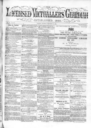 cover page of Licensed Victuallers' Guardian published on September 19, 1874