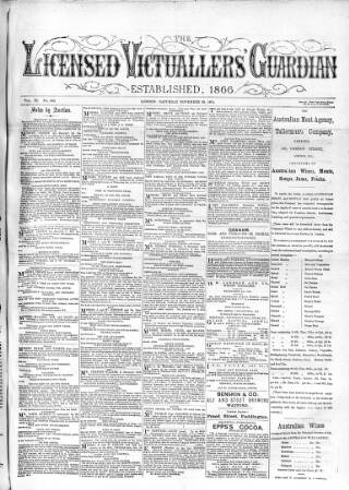 cover page of Licensed Victuallers' Guardian published on November 28, 1874