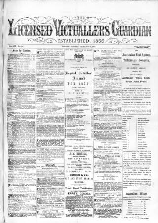 cover page of Licensed Victuallers' Guardian published on December 12, 1874