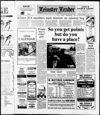 cover page of Leinster Leader published on December 30, 1989
