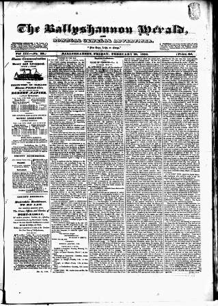 cover page of Ballyshannon Herald published on February 28, 1834