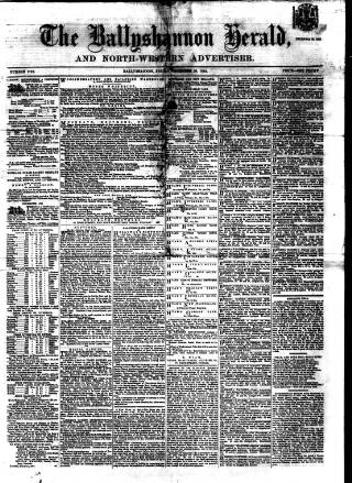 cover page of Ballyshannon Herald published on December 30, 1864