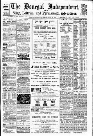 cover page of Donegal Independent published on July 6, 1889