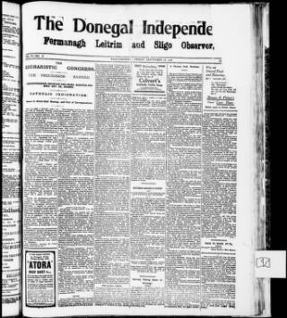 cover page of Donegal Independent published on September 18, 1908