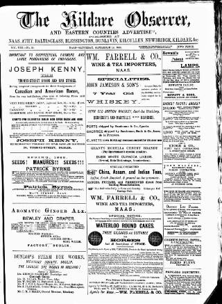 cover page of Kildare Observer and Eastern Counties Advertiser published on September 18, 1886