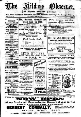 cover page of Kildare Observer and Eastern Counties Advertiser published on February 28, 1925
