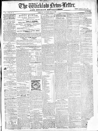 cover page of Wicklow News-Letter and County Advertiser published on July 6, 1872