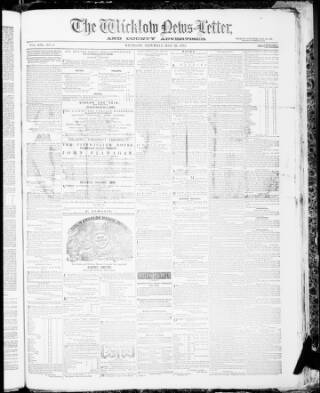 cover page of Wicklow News-Letter and County Advertiser published on May 29, 1875