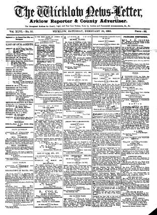 cover page of Wicklow News-Letter and County Advertiser published on February 28, 1903