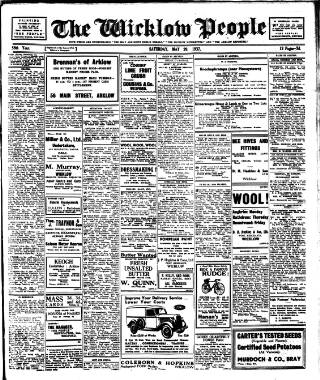 cover page of Wicklow People published on May 29, 1937