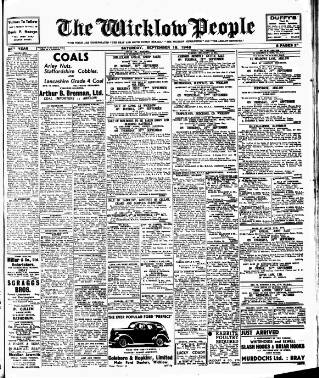 cover page of Wicklow People published on September 18, 1948