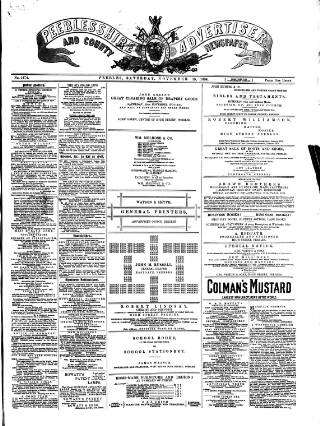 cover page of Peeblesshire Advertiser published on November 15, 1884