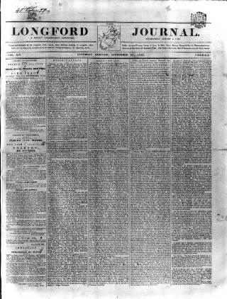 cover page of Longford Journal published on September 18, 1852