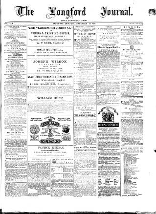 cover page of Longford Journal published on November 15, 1879