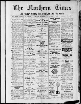 cover page of Northern Times and Weekly Journal for Sutherland and the North published on November 30, 1933