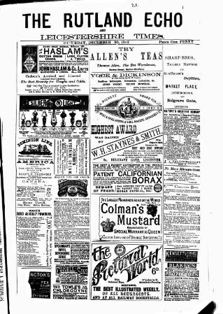 cover page of Rutland Echo and Leicestershire Advertiser published on December 30, 1882