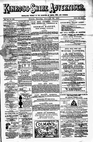 cover page of Kinross-shire Advertiser published on December 30, 1882