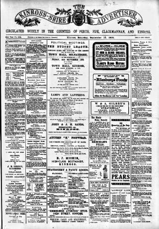 cover page of Kinross-shire Advertiser published on September 18, 1909
